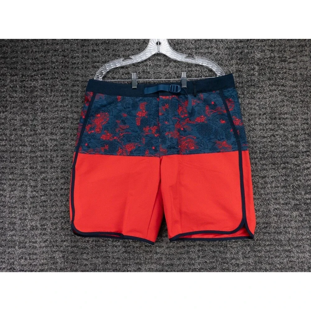 Helly Hansen Board Shorts Mens Large Blue Red Floral Print Belted Beach Surf